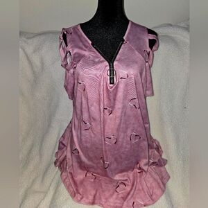Pink heart zipper front blouse